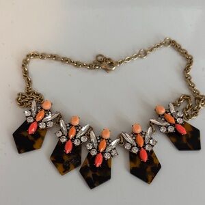 J. Crew Tortoiseshell and Gold Necklace with Orange Accents